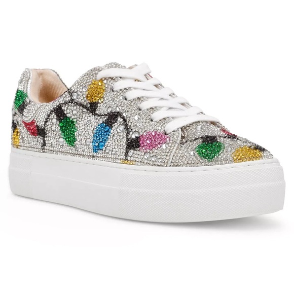 Betsey Johnson Christmas Multi Lights Crystal Gem Accents Sneakers - Picture 3 of 4
